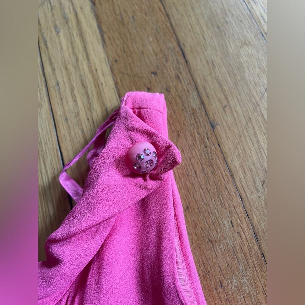 60s Vintage Hot Pink Crepe Dress Swing Dress w High Neckline - Picture 3 of 9